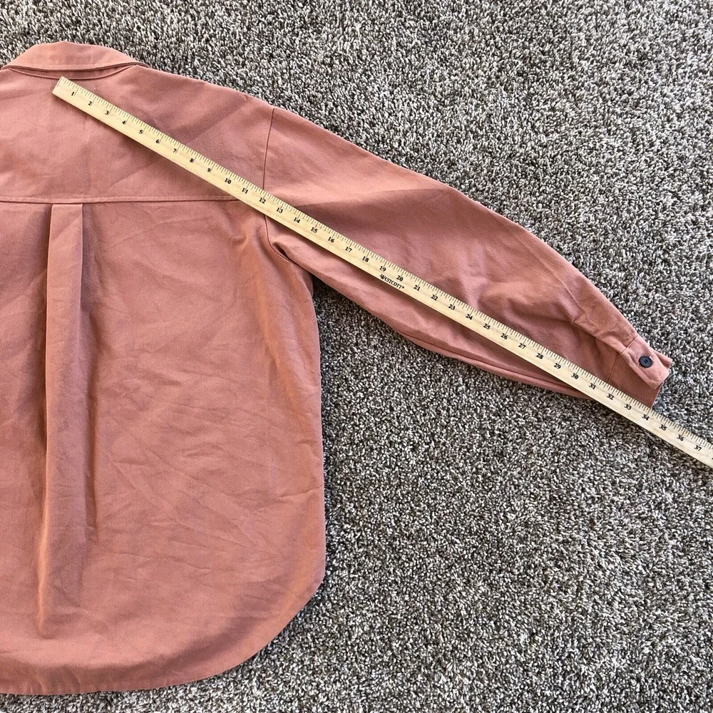 ETHOS Button Up Shirt Jacket Salmon Pink Oversized Long Sleeve Korean Streetwear - Picture 8 of 8